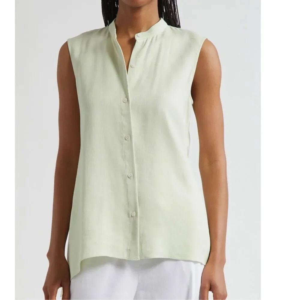 Theory Asymmetric Drape linen blend sleeveless top blouse in aloe size M NWT - Picture 5 of 11